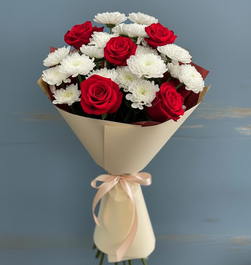 Букет романтическая гармония в Обшаровка Букет цветов из: Розы и Хризантемы в Обшаровка