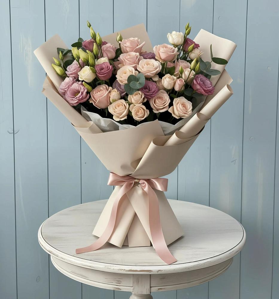 Букет бодрость в Обшаровка Букет цветов из: Розы и Лизиантусы в Обшаровка